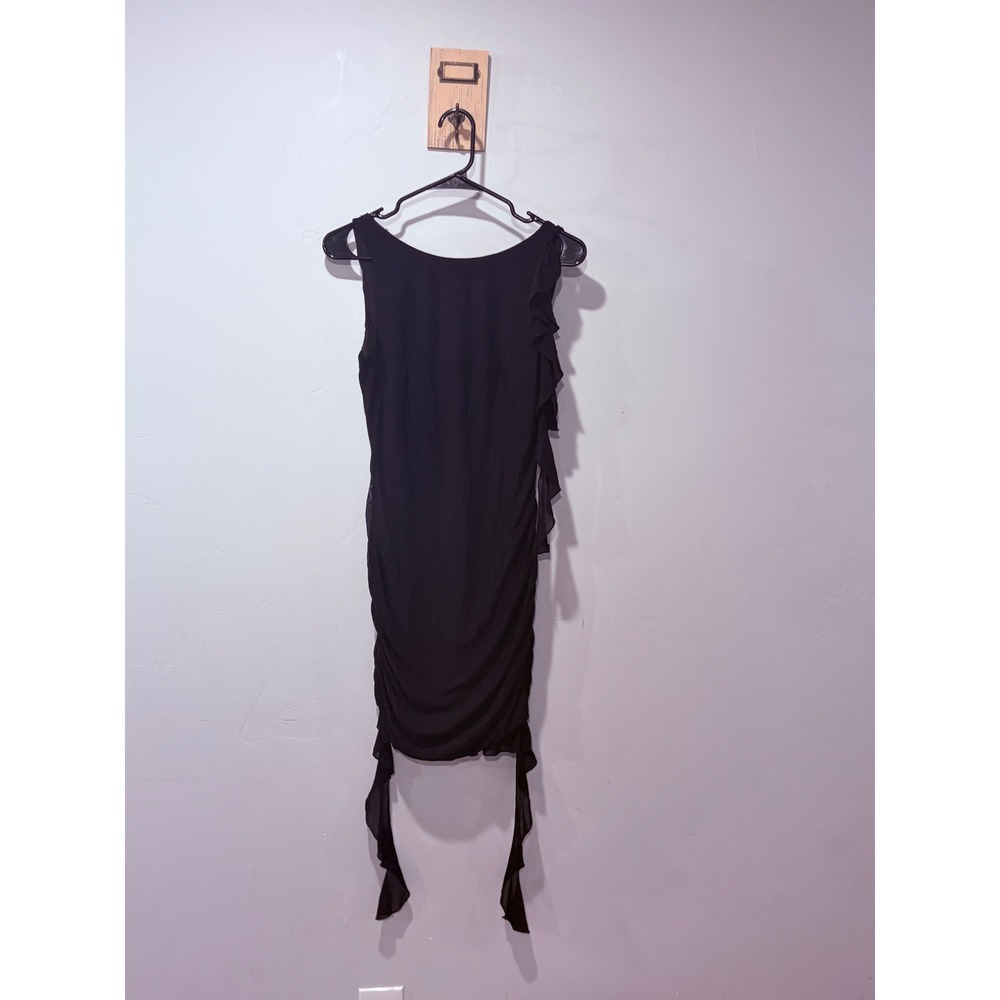 White Fox Black Ruched Ruffle Mini Dress Sleeveless Open Back Size L